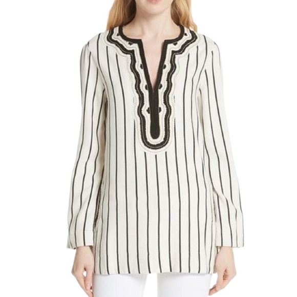 Tory Burch Filipa Slub Stripe Tunic - Picture 1 of 15